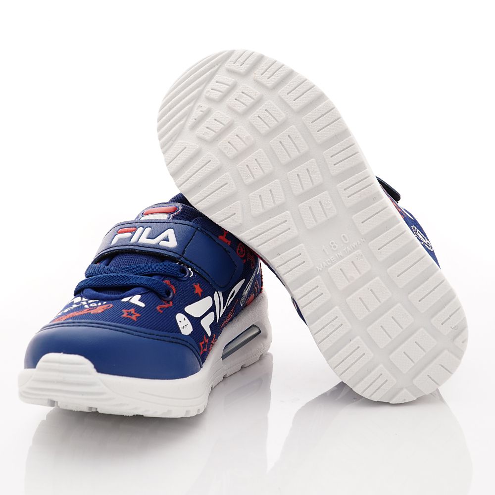 FILA - 半氣墊彈力印花運動鞋(中大童段)-藍白紅
