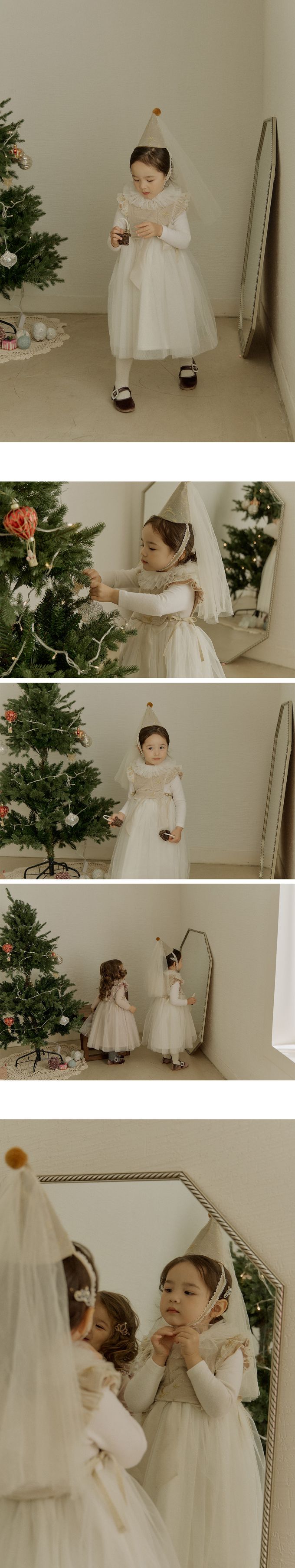 韓國 Puellaflo - 精緻網紗蕾絲綁帶拼接洋裝-象牙白