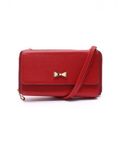 日本 cachecache - 3way蝴蝶結錢夾包-RE紅色