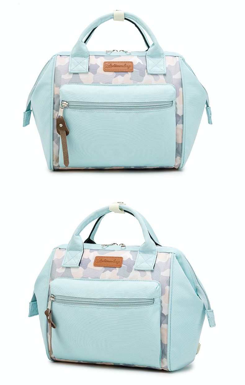 多功能防水手提包/媽媽包-花與葉子-米白+綠+粉 (22x23.5x13.5cm)