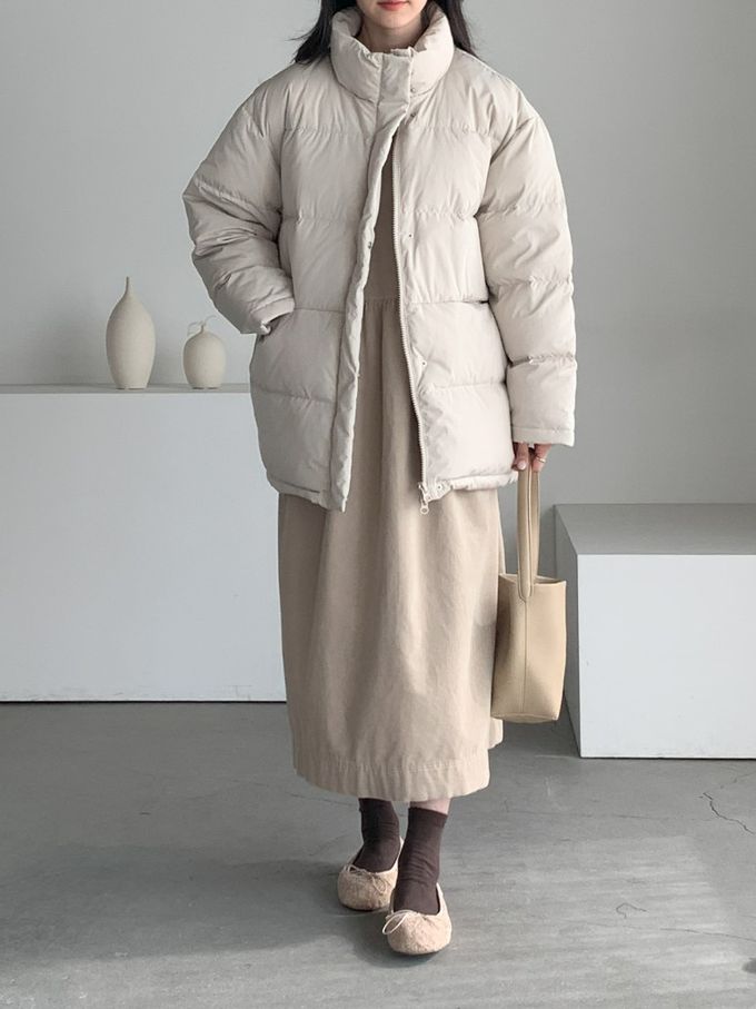 韓國女裝連線 - 極簡大口袋燈芯絨連身洋裝-米杏 (FREE)