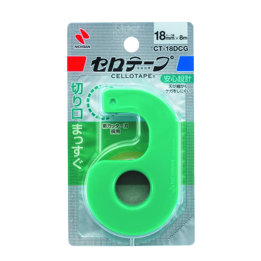 日本文具 NICHIBAN - 日本製 繽紛亮彩膠帶切割台(含透明膠帶*1個)-草綠-膠帶規格(18mm適用)