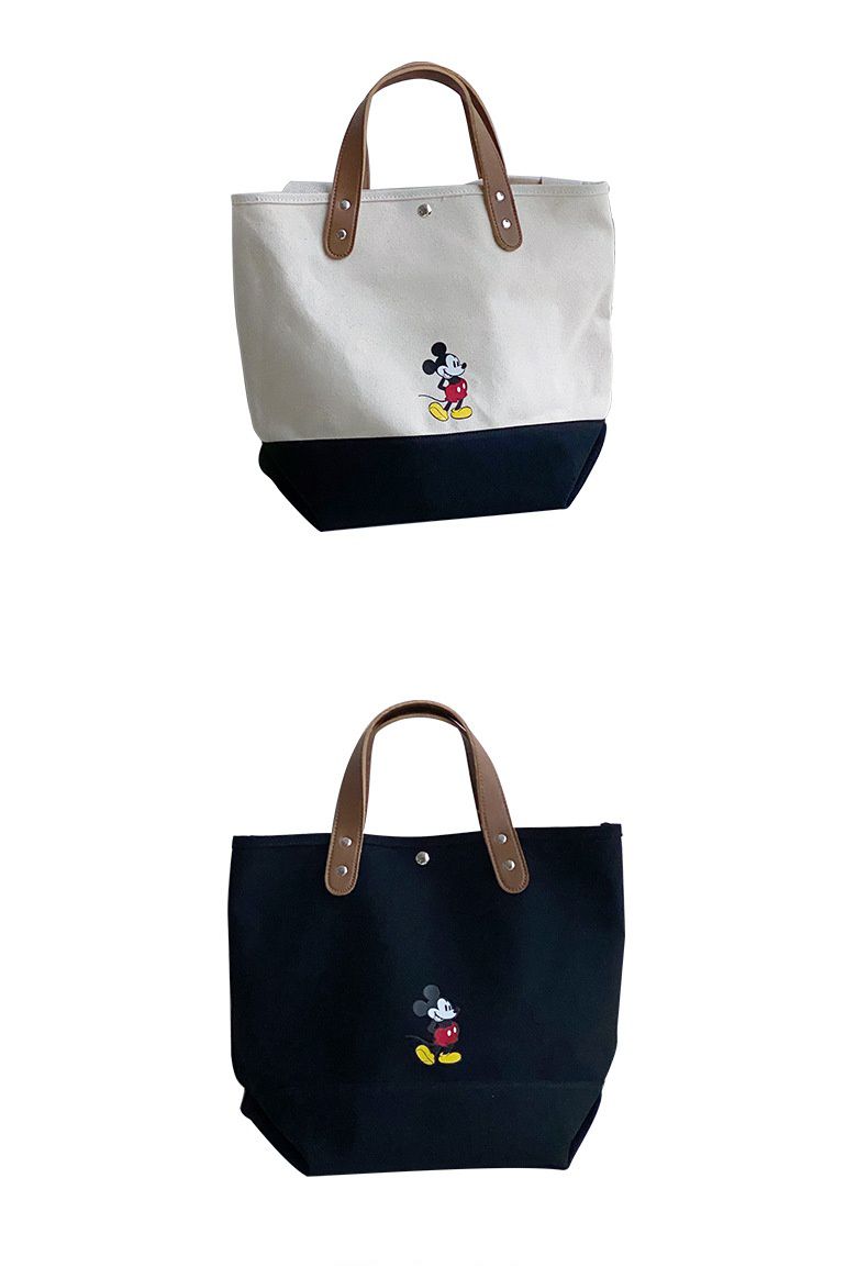 肩背/手提兩用帆布包-卡通米奇-黑色X卡其提帶