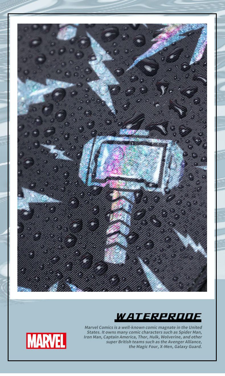 卡通防水耐磨大容量後背包/書包-卡通人物雷神-雷神之鎚-黑色 (建議110-135cm)-30x19x46cm