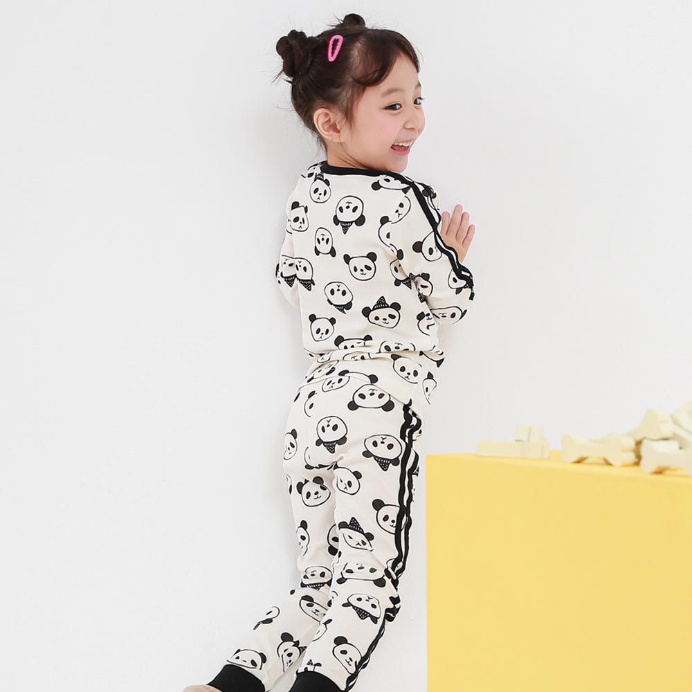 韓國 Ppippilong - 30支無螢光棉長袖家居服-滿版熊貓圖印