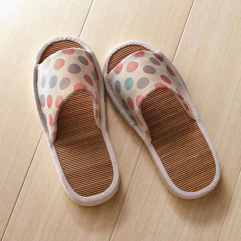 日本千趣會 - 涼爽棉麻竹編室內拖鞋-點點-咖啡