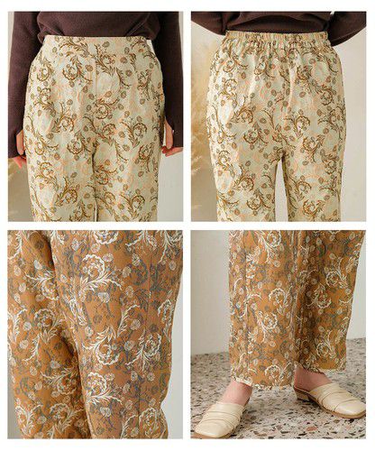 日本 Bou Jeloud - 復古花草圖騰長褲-海軍藍