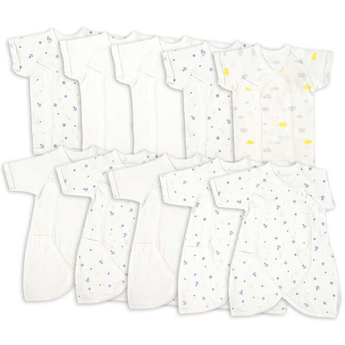 akachan honpo - 新生兒內衣10件組-按扣款-淺藍色 (肚衣:50cm蝴蝶裝:50~60cm)