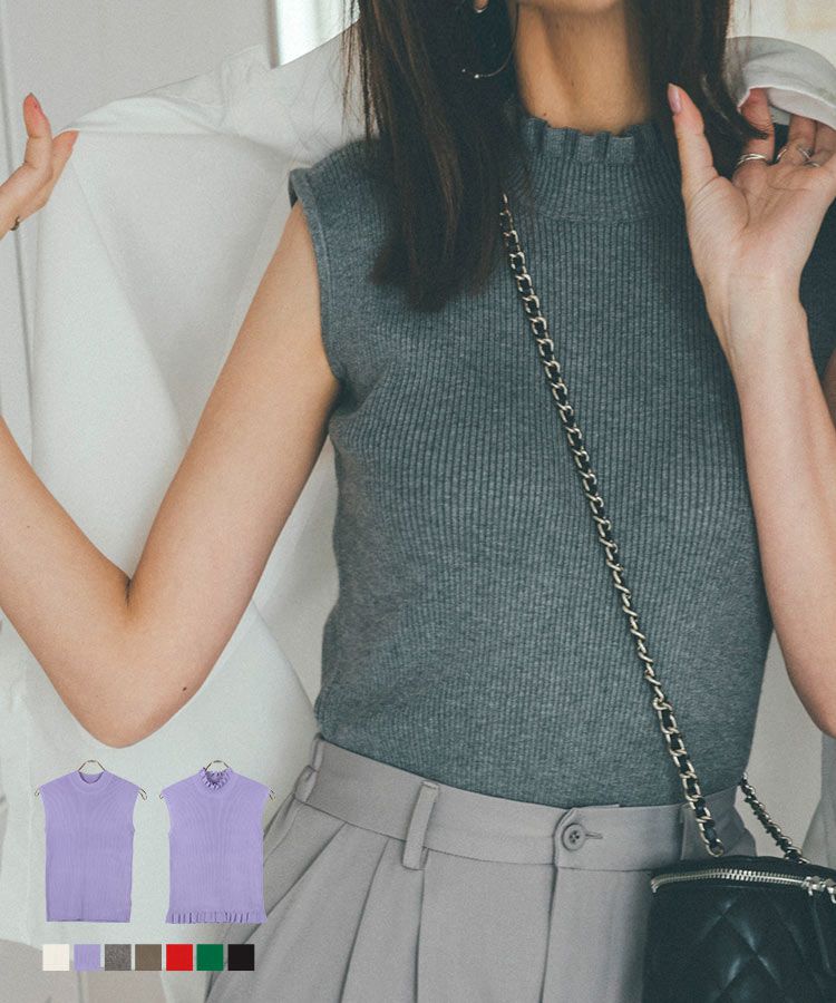 日本 Kobe Lettuce - 彈性羅紋針織無袖上衣(領型可選)-草綠