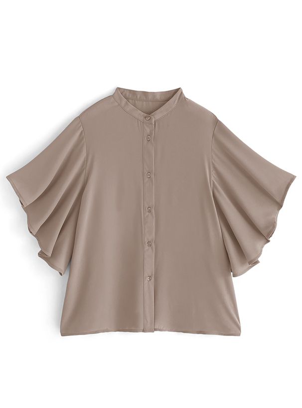 日本 GRL - 透明感柔美荷葉短袖襯衫-經典黑 (F)