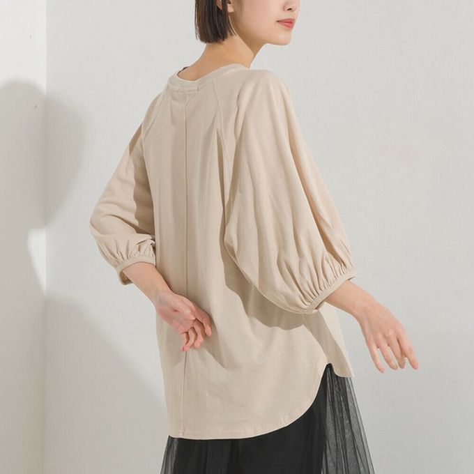 日本 OMNES - 抗透汗 薄透氣球七分袖上衣-水藍