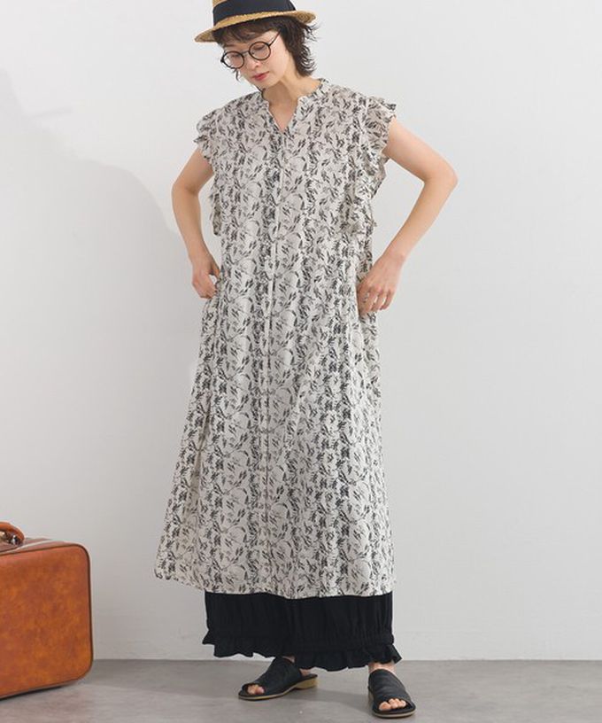 日本 Lupilien - 嫘縈混紡開襟柔軟荷葉短袖洋裝-海軍藍