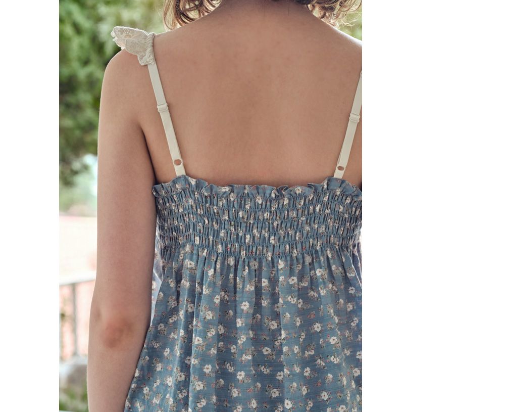 韓國 ULLALA - 蕾絲花邊無袖睡衣(兩件式)-藍 (FREE)