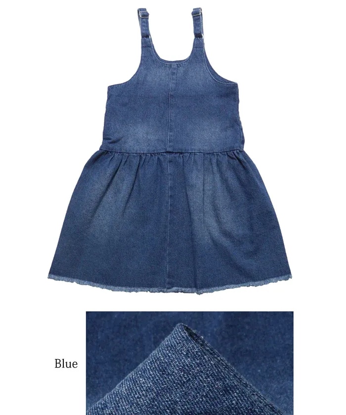 日本 COCA - 可愛U領丹寧吊帶裙-孩子-藍