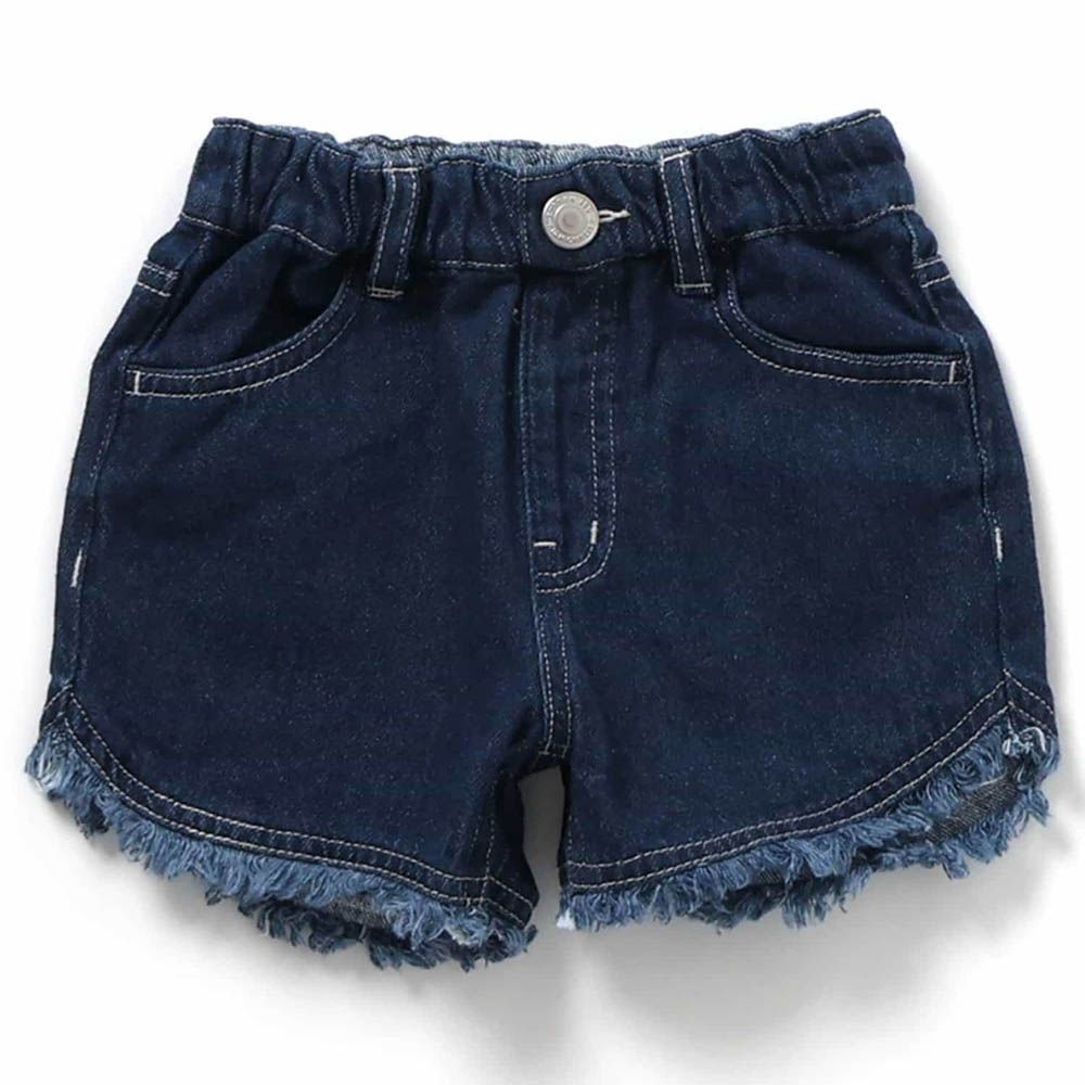夏日必備清爽流蘇短褲-深藍