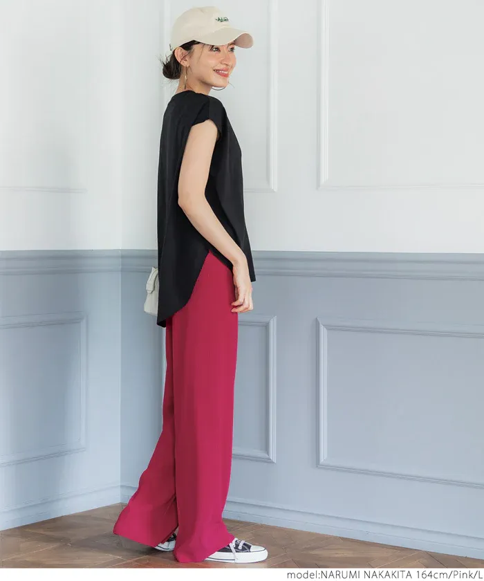 日本 COCA - [可剪裁]  百搭垂墜感彈性修身寬褲-卡其