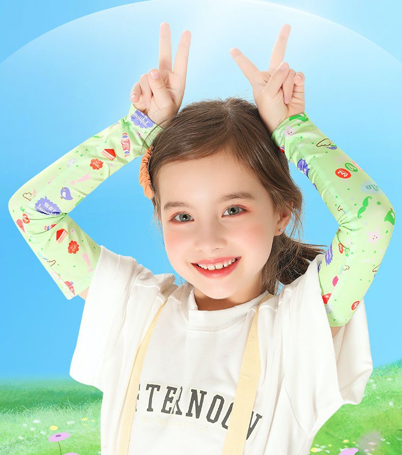 冰絲防曬兒童袖套-繽紛塗鴉-藍色 (長31cm)