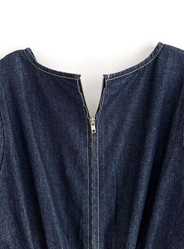 日本 GRL - V領酷甜丹寧泡泡短袖洋裝-海軍藍