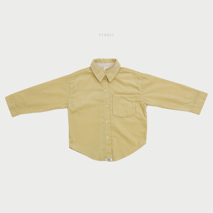 韓國 PEANUT - 燈芯絨口袋長袖襯衫/外套-淺黃