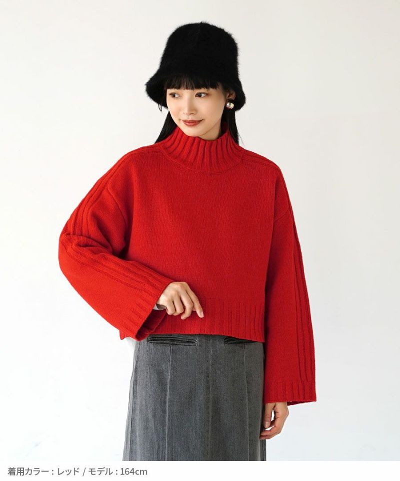 日本 zootie - 寬鬆立領羅紋針織短版毛衣-白