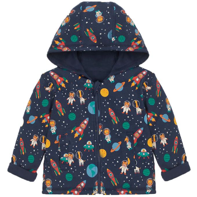 英國 JoJo Maman BeBe - 雙面穿100%純棉保暖連帽外套-飛向宇宙