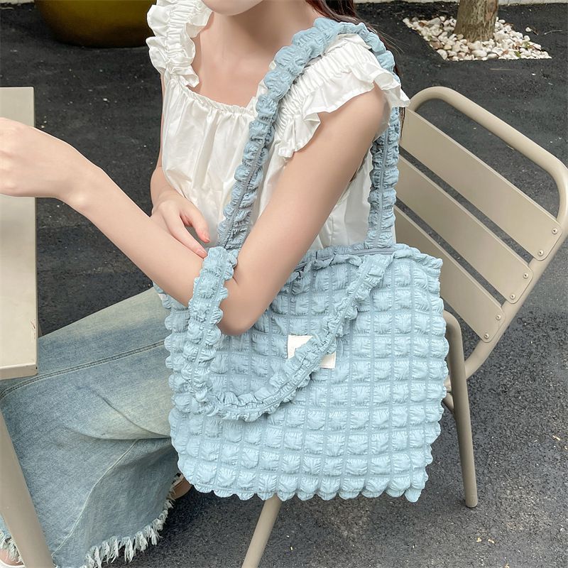 加厚奶油泡泡雲朵手提包/肩背包-米杏色 ((32+24)x40x14cm)