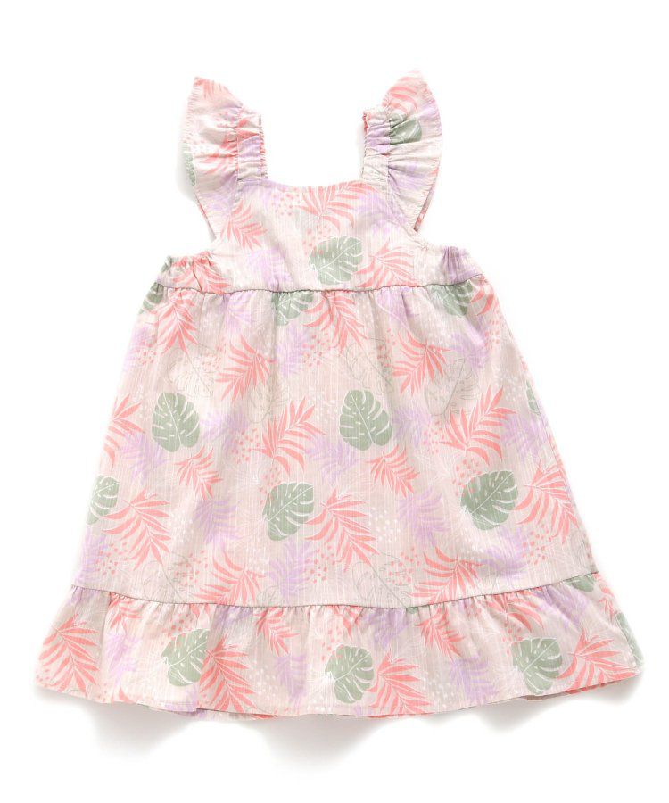 日本 BREEZE - 滿版度假印花傘狀無袖洋裝-紫x米