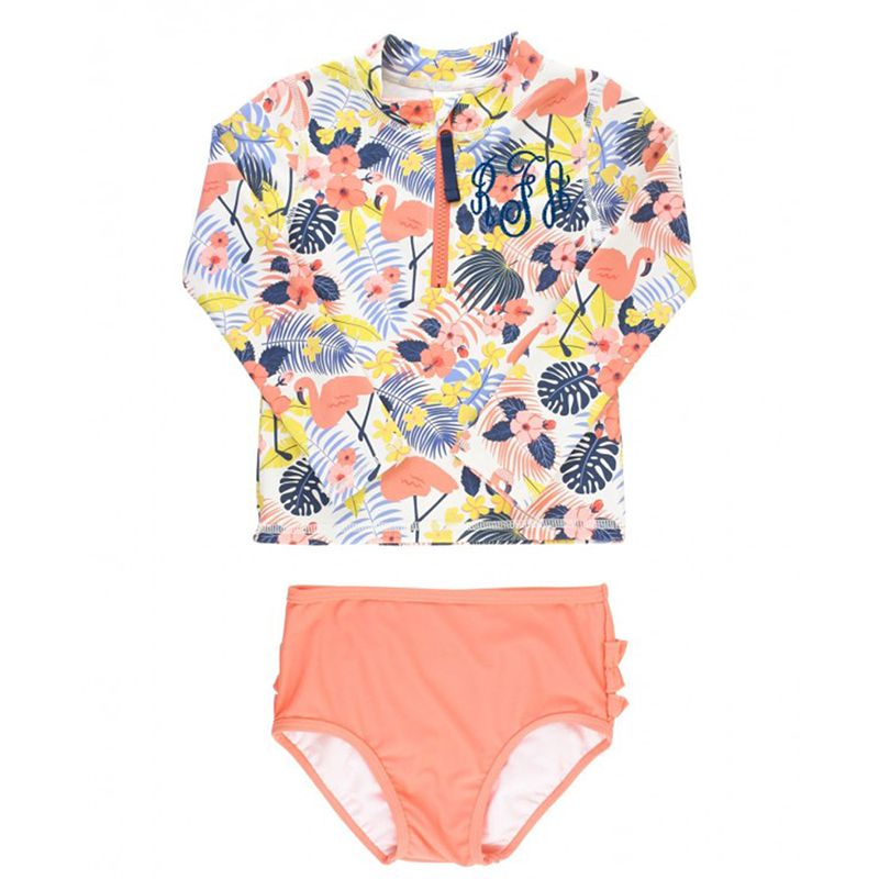 美國 RuffleButts - 小女童UPF 50+防曬兩件式長袖泳裝-熱帶夏威夷