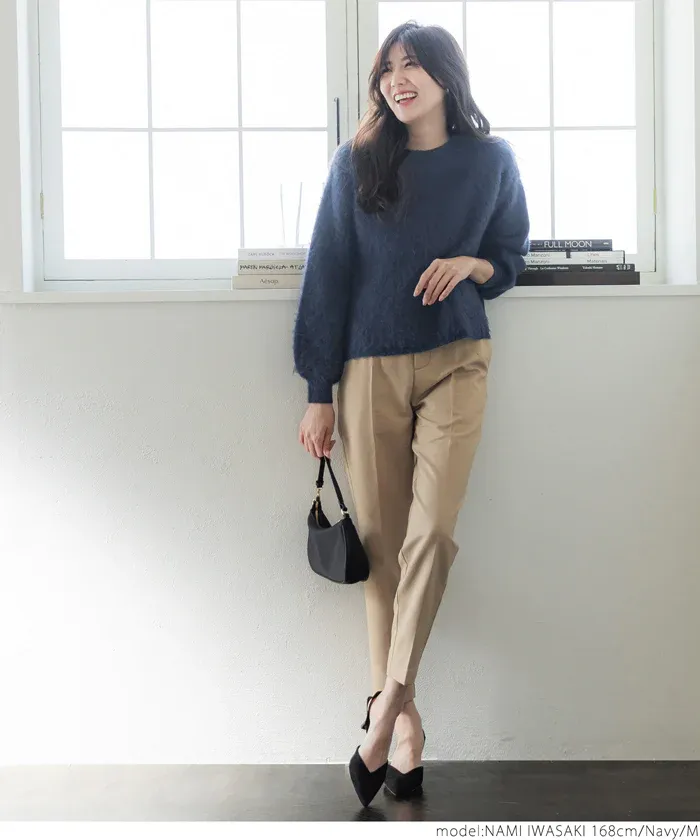 日本 COCA - 溫柔毛絨感圓領長袖針織上衣-橘紅