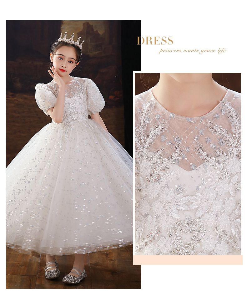 公主風亮片刺繡短袖禮服-短裙款-白色