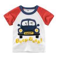 27KIDS - 純棉短袖上衣-金龜車-米白+紅