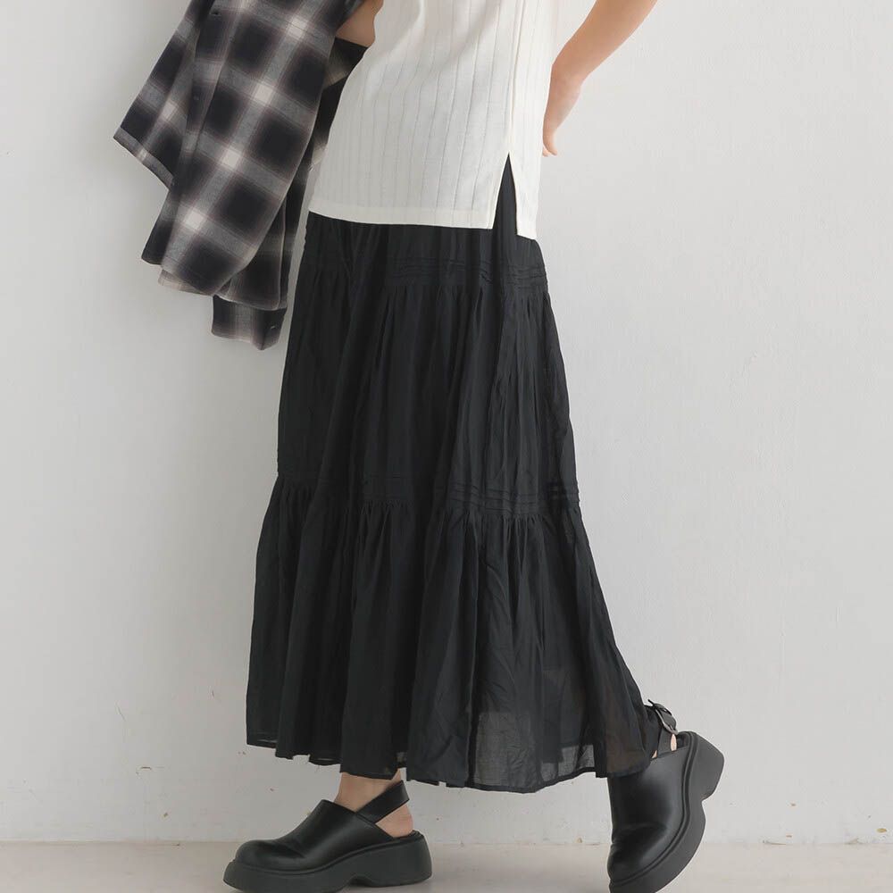 100%印度棉 飄逸分層長裙-黑