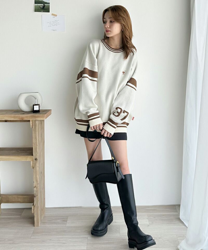 日本 Classical Elf - Java聯名 POLO刺繡寬鬆針織大學T-淺灰