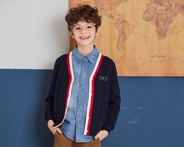 麗嬰房 Little moni - 學院風針織外套-深藍