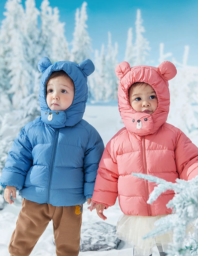 防水防污童趣造型羽絨外套(90%鴨絨)-熊熊耳朵-粉色