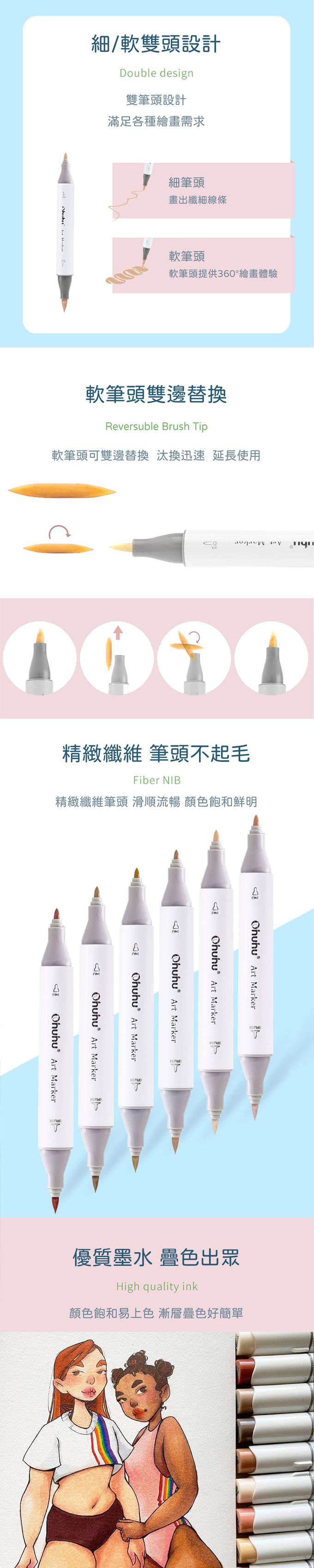 Ohuhu - Honolulu B 36色雙頭酒精性麥克筆套組 - 膚色系