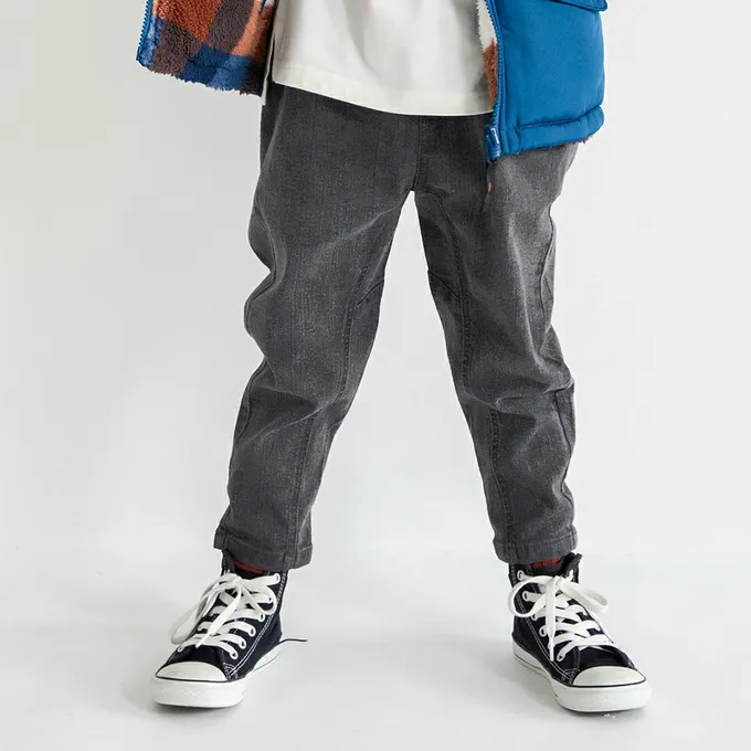 日本 BRANSHES - 鬆緊好動錐形園丁牛仔褲-夜空灰