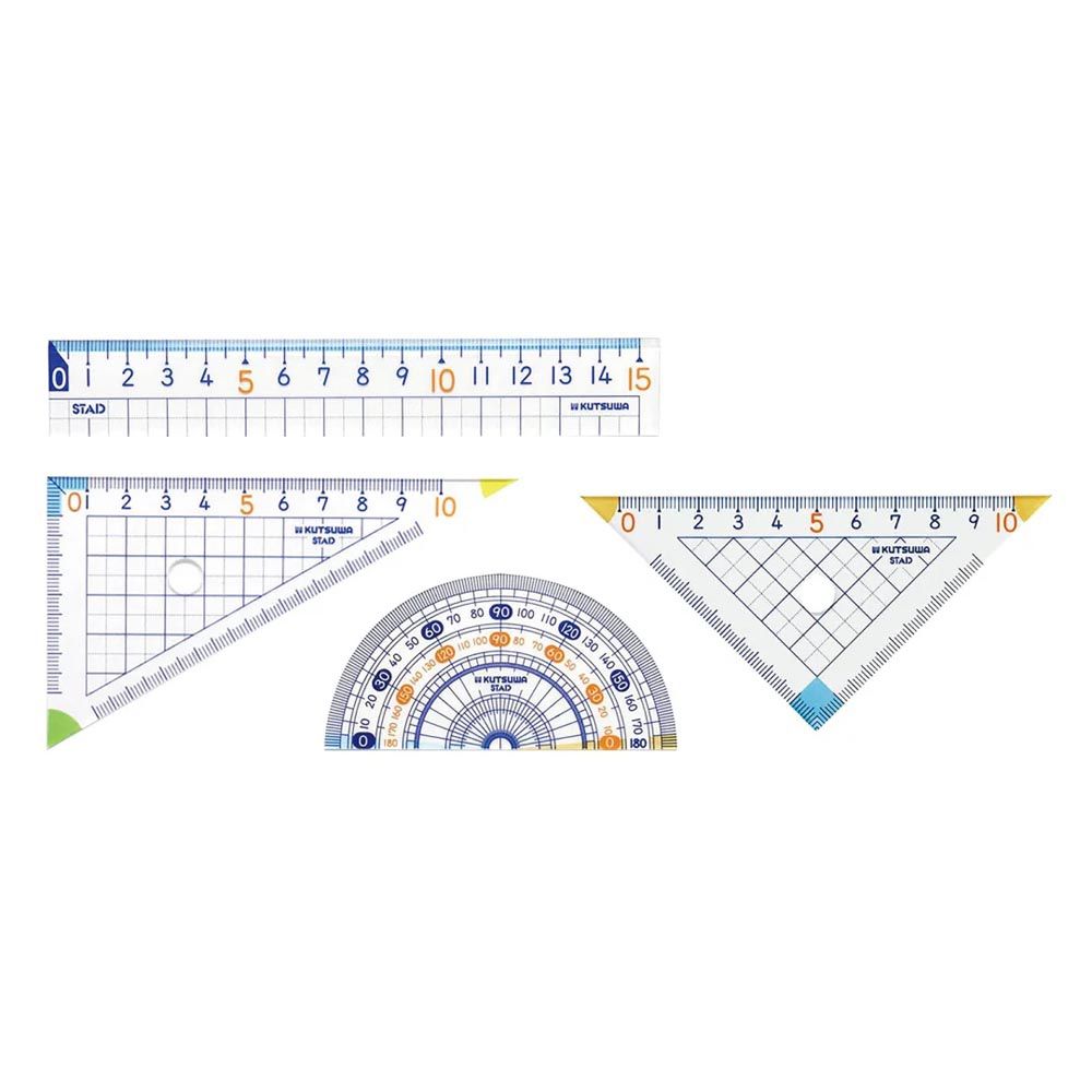 數學必備 大數字尺規4件組-尺+三角板*2+量角器