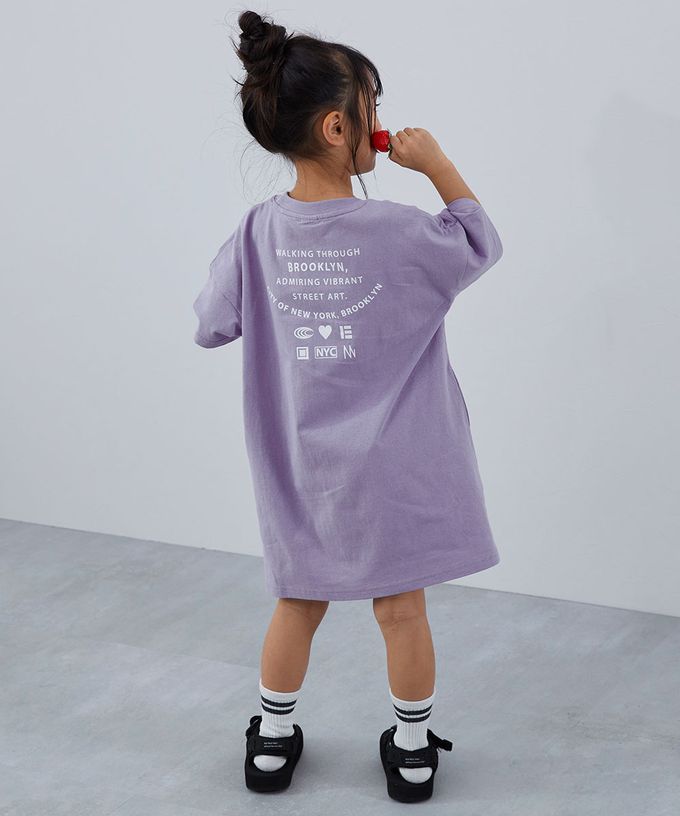 日本 devirock - 100%棉 女孩印花短袖洋裝-不同凡想-煙燻粉