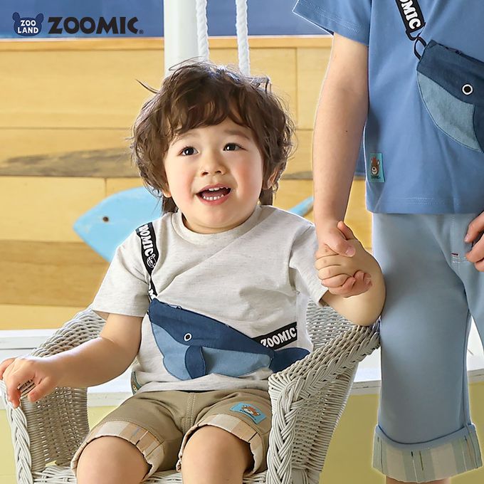 日本 ZOOLAND - 海洋印花短袖上衣-鯨魚口袋-海藍