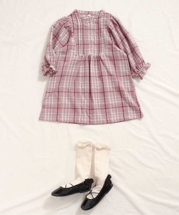 日本 apres les cours - 襯衫領微甜束口長袖洋裝-碎花-海軍藍