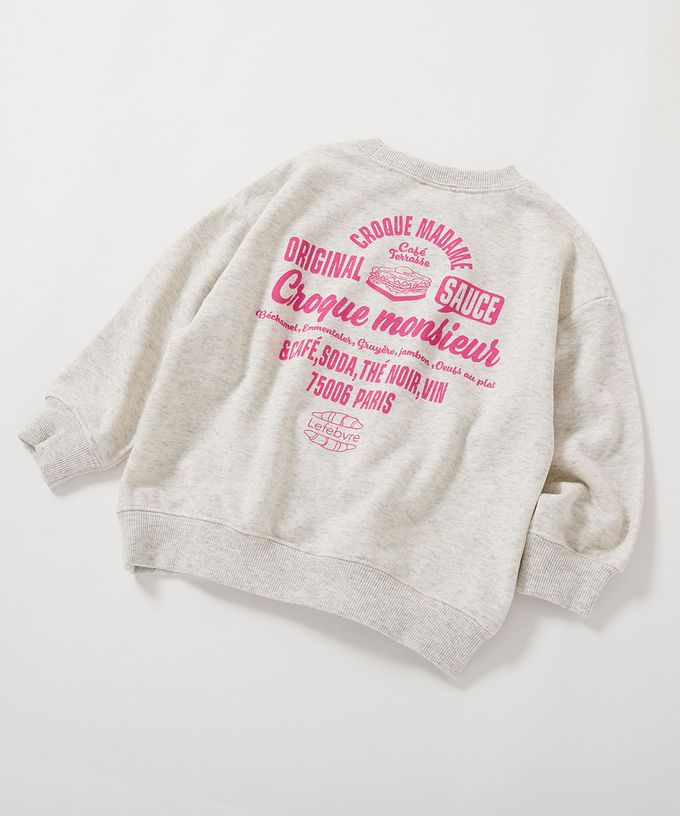 日本 devirock - 熱銷定番 女孩印花縮口長袖上衣-花朵-灰黑