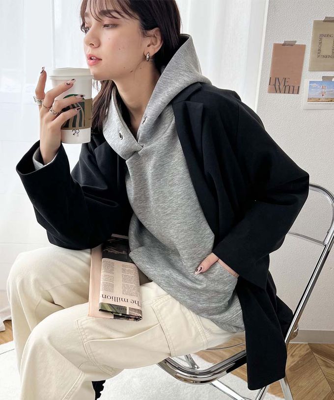 日本 Classical Elf - Java 舒適空氣棉長袖帽T-黑