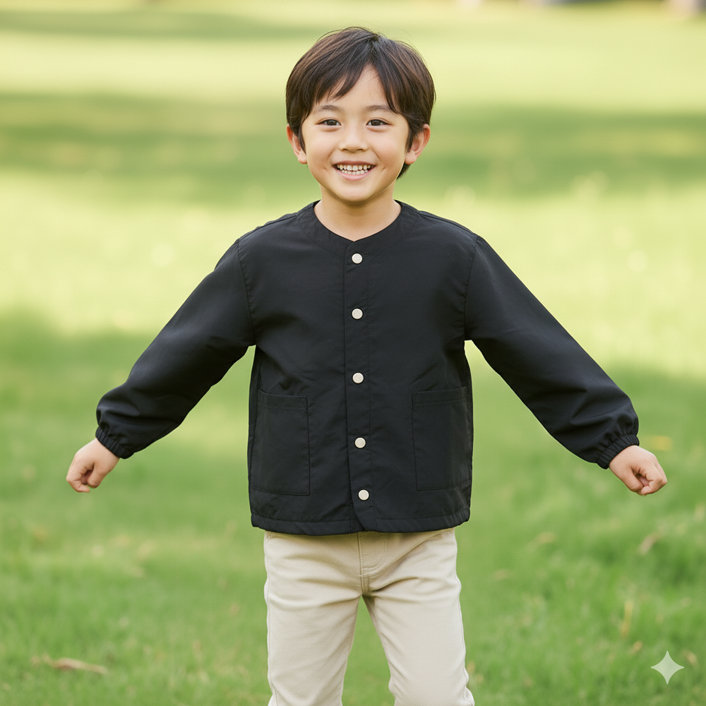 防潑水無領夾克-黑色