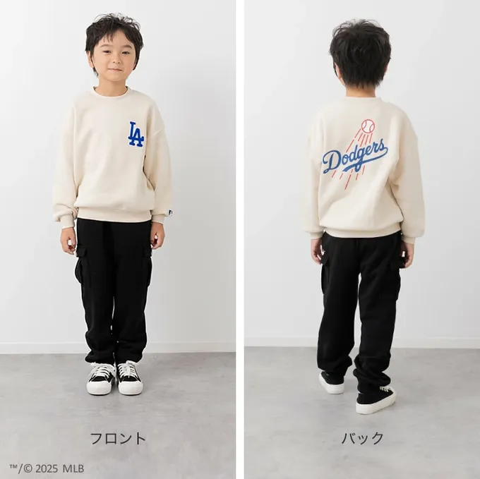 日本 Chil2 - MLB聯名 裏起毛立體刺繡大學長袖上衣-洛杉磯道奇-白