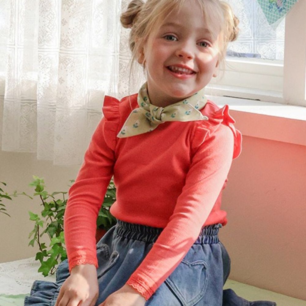 Puellaflo 精緻蕾絲袖口彈力長袖上衣-紅