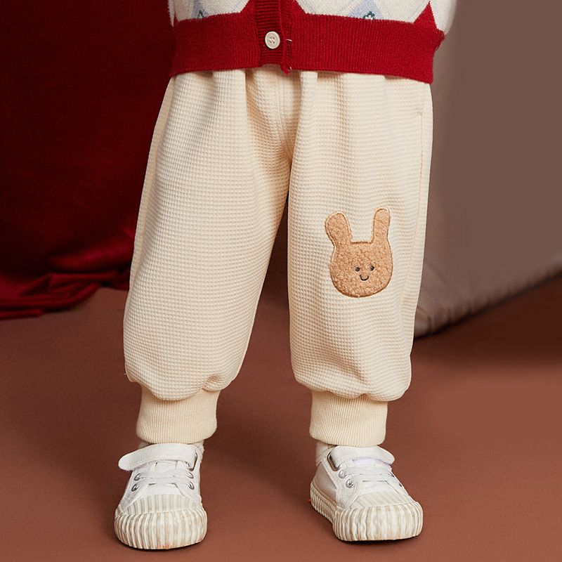 華夫格束口休閒長褲-雲朵-灰色