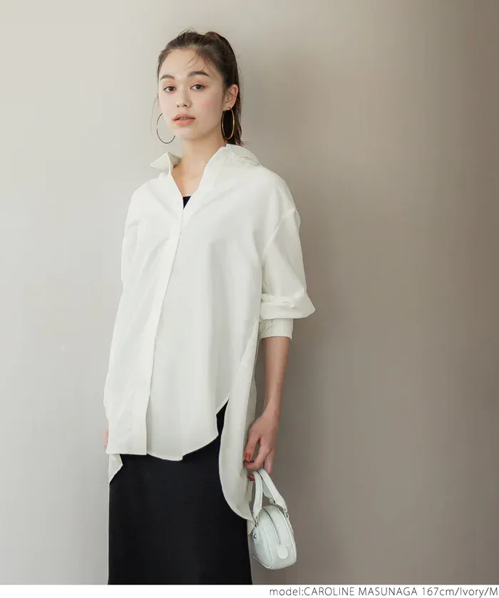 日本 COCA - 百搭後綁帶翻領長版襯衫-米杏