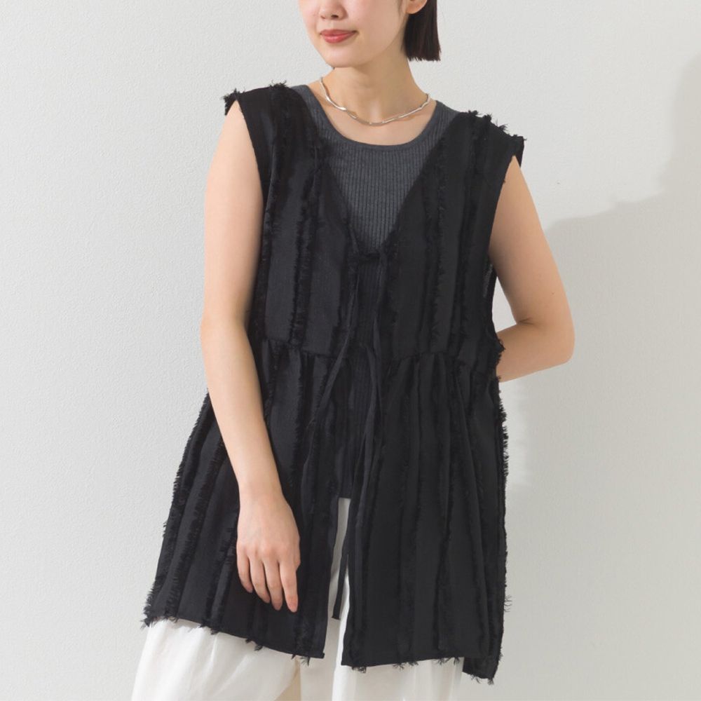 前後2way甜美流蘇造型穿搭背心-黑