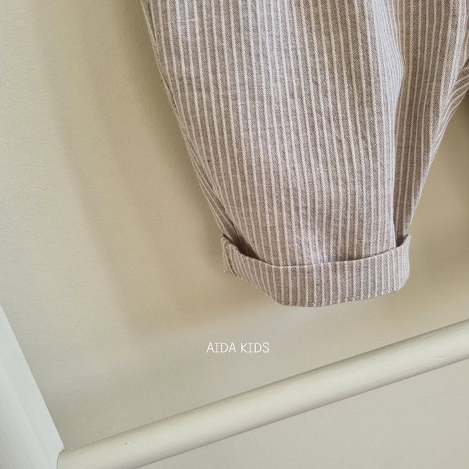 韓國 AIDA - 鬆緊腰直線紋路直筒長褲-米咖